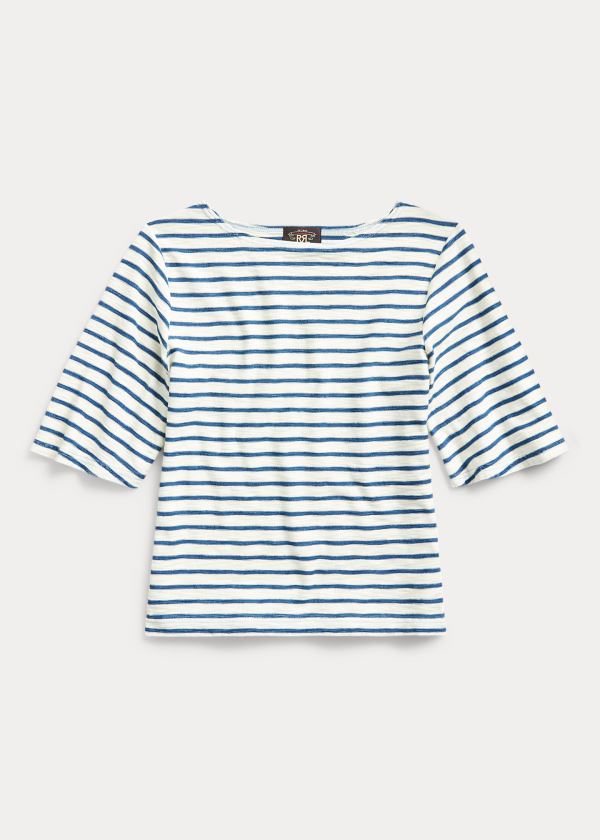 Top Ralph Lauren Stripe Boatneck Mulher 59860-HYWZ